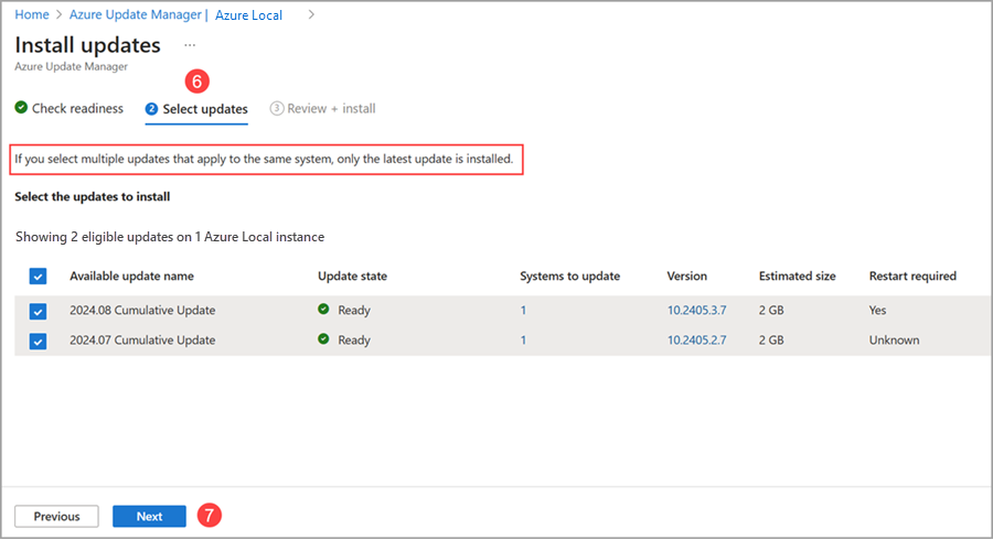 Screenshot to specify system updates in Azure Update Manager.