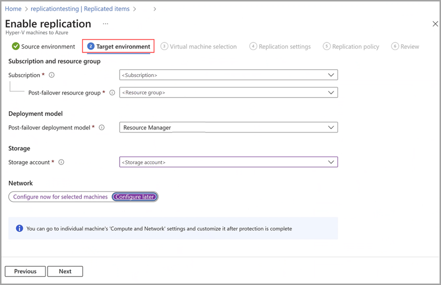 Screenshot of target environment tab with Configure later selected in Azure portal for Azure Local resource.