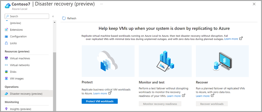 Screenshot of Protect VM workloads in Azure portal for Azure Local resource.