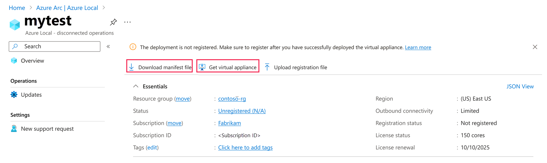 Screenshot of the resource page for the virtual appliance you created.