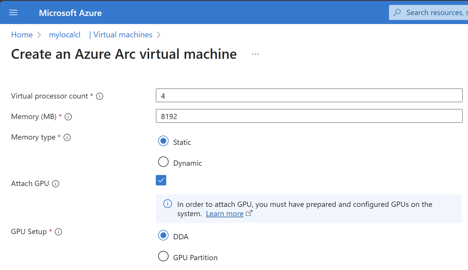 Screenshot of attach GPU using DDA method.