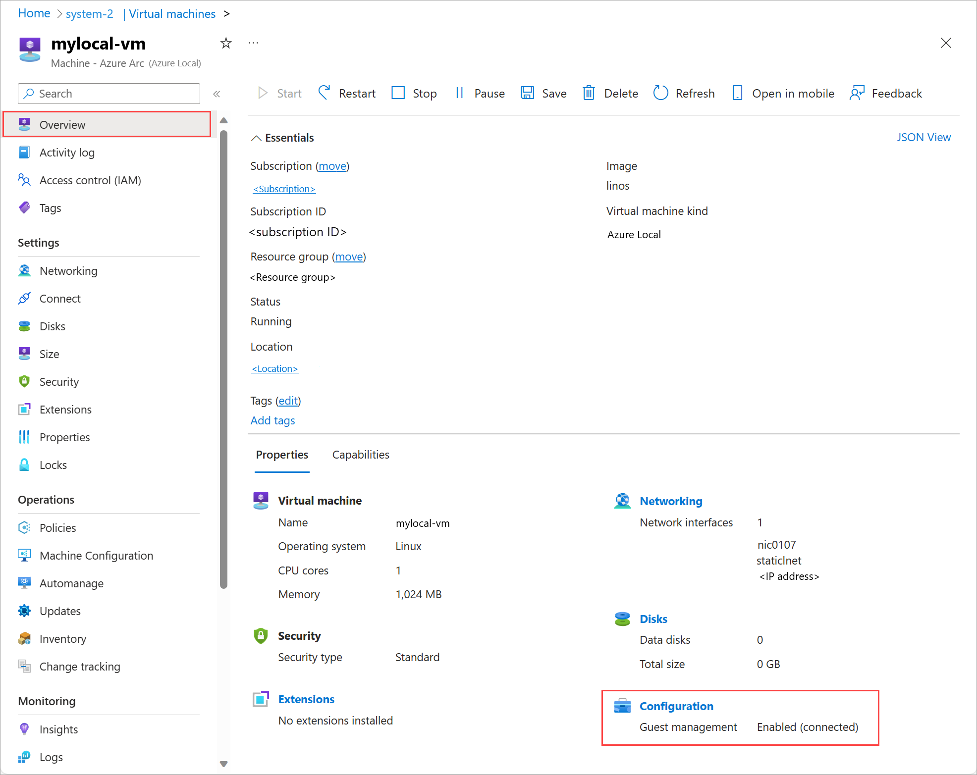 Screenshot of the Azure portal that shows the area for verifying that guest management is enabled.
