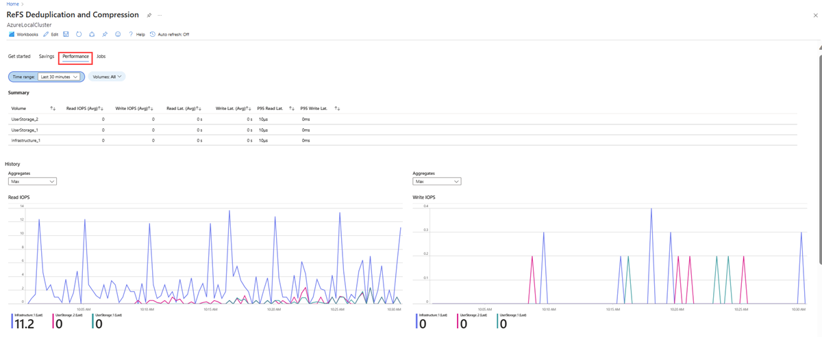 Screenshot that shows the Performance tab.