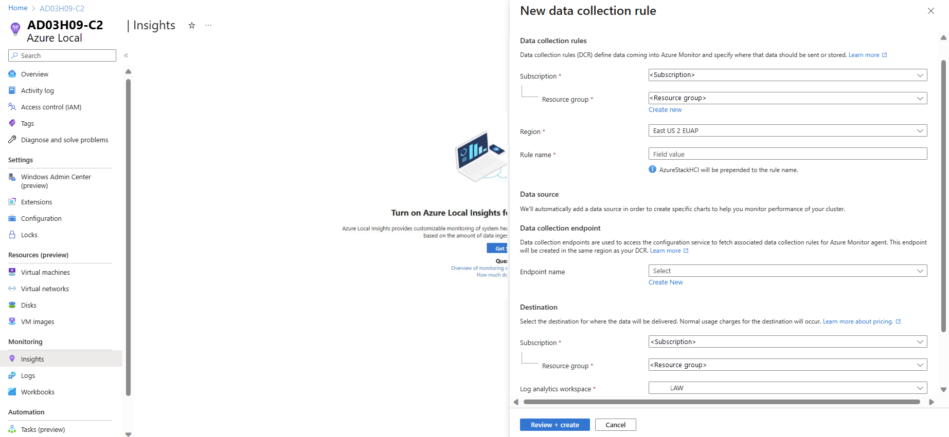 Screenshot showing the data collection rule window.