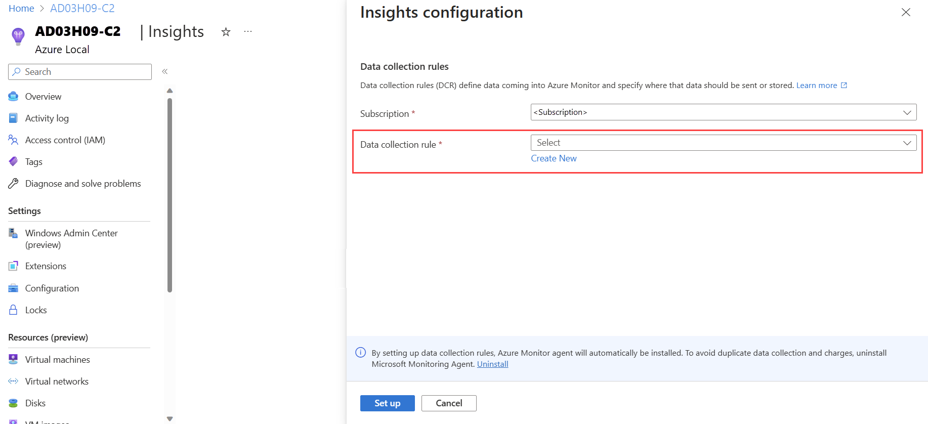 Screenshot showing the Insights configuration window.