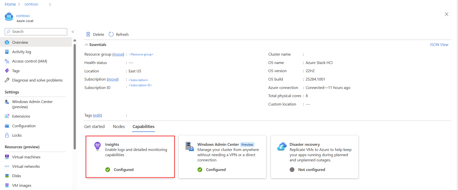 Screenshot showing the Insights tile as Configured.