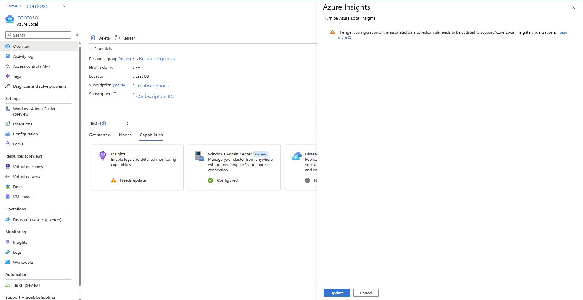 Screenshot showing the Update Insights window.