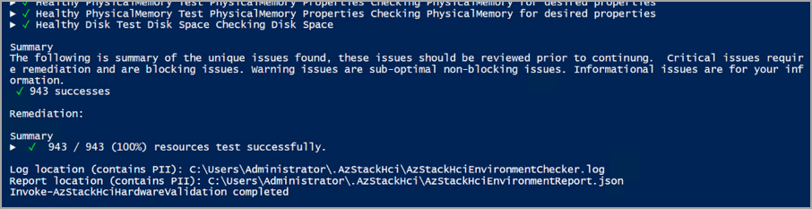 Screenshot of a passed report after running hardware validator.