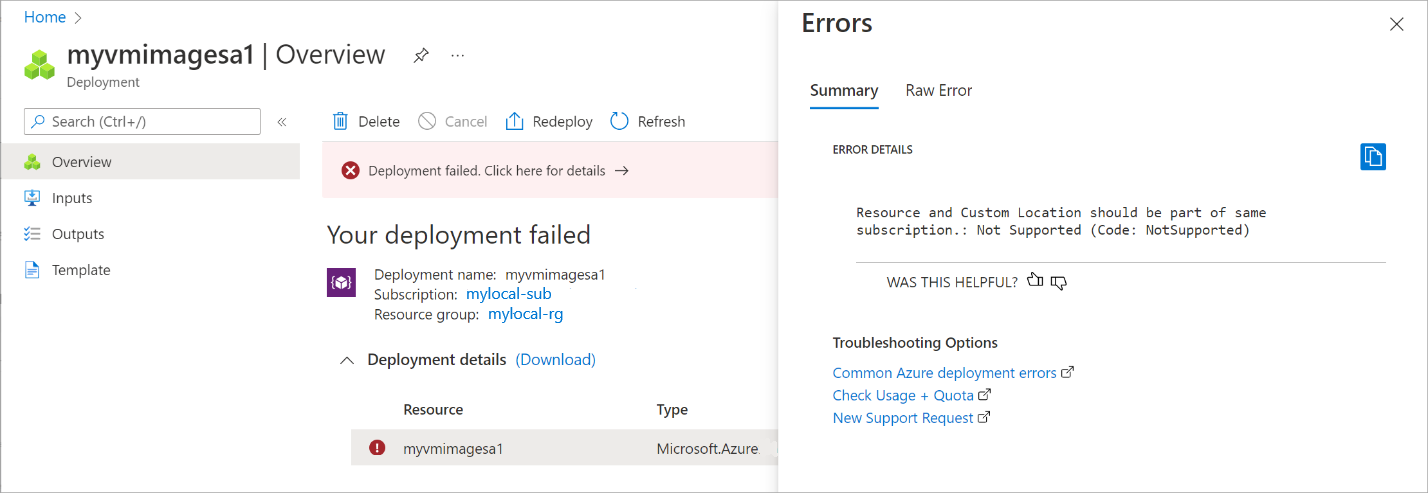 Screenshot showing an error when the download of VM image fails.