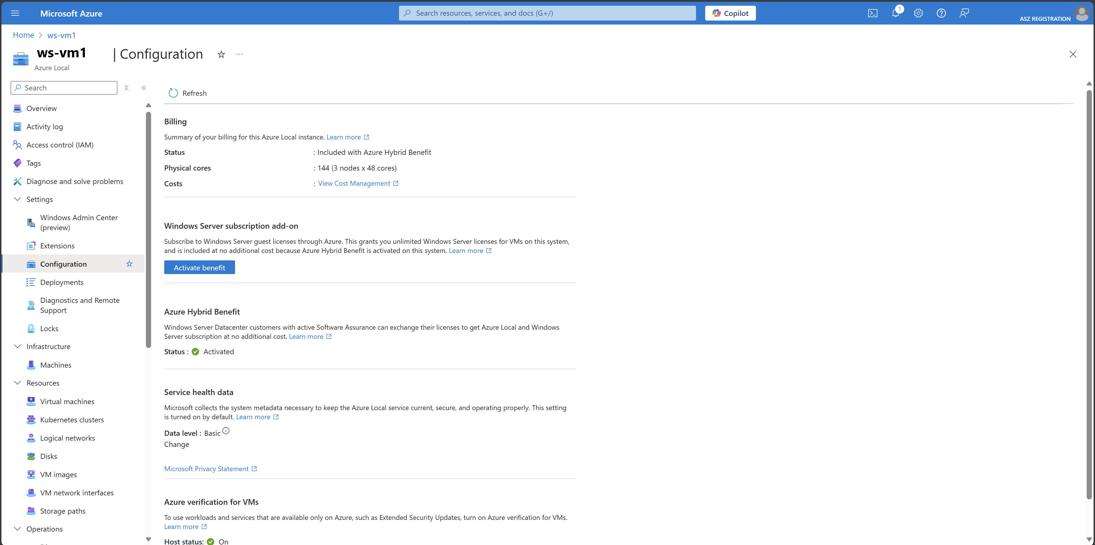 Screenshot showing Azure Hybrid Benefit.