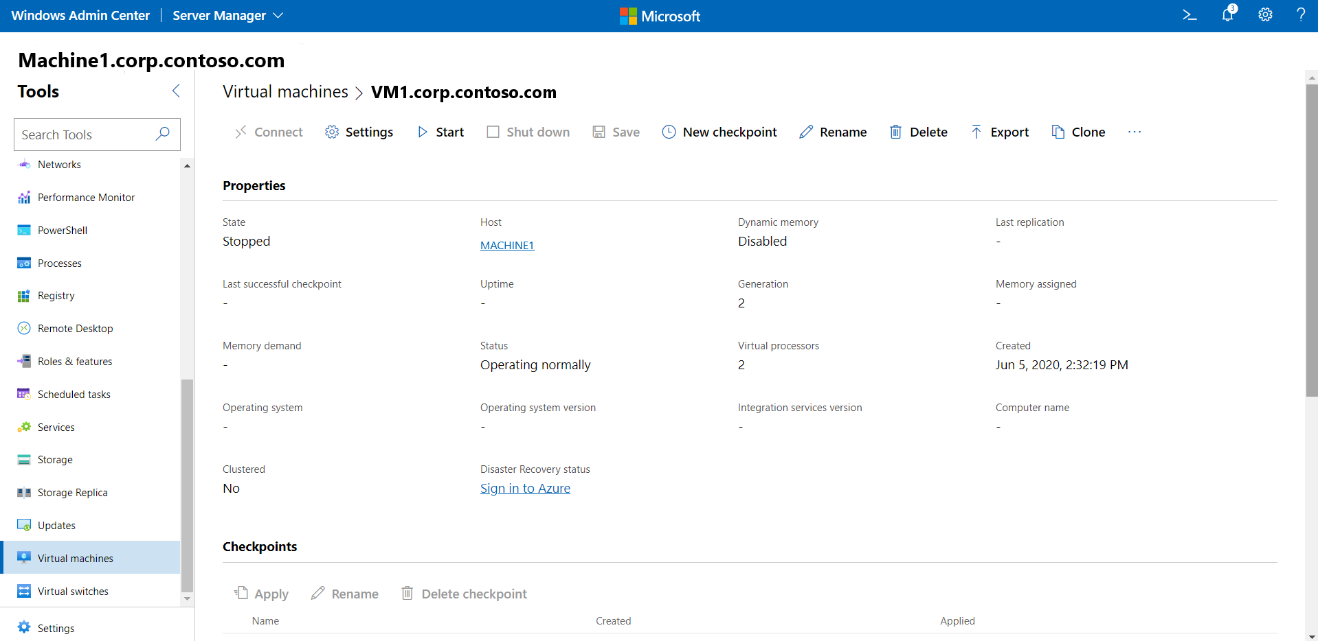 Virtual machines detailed info screen