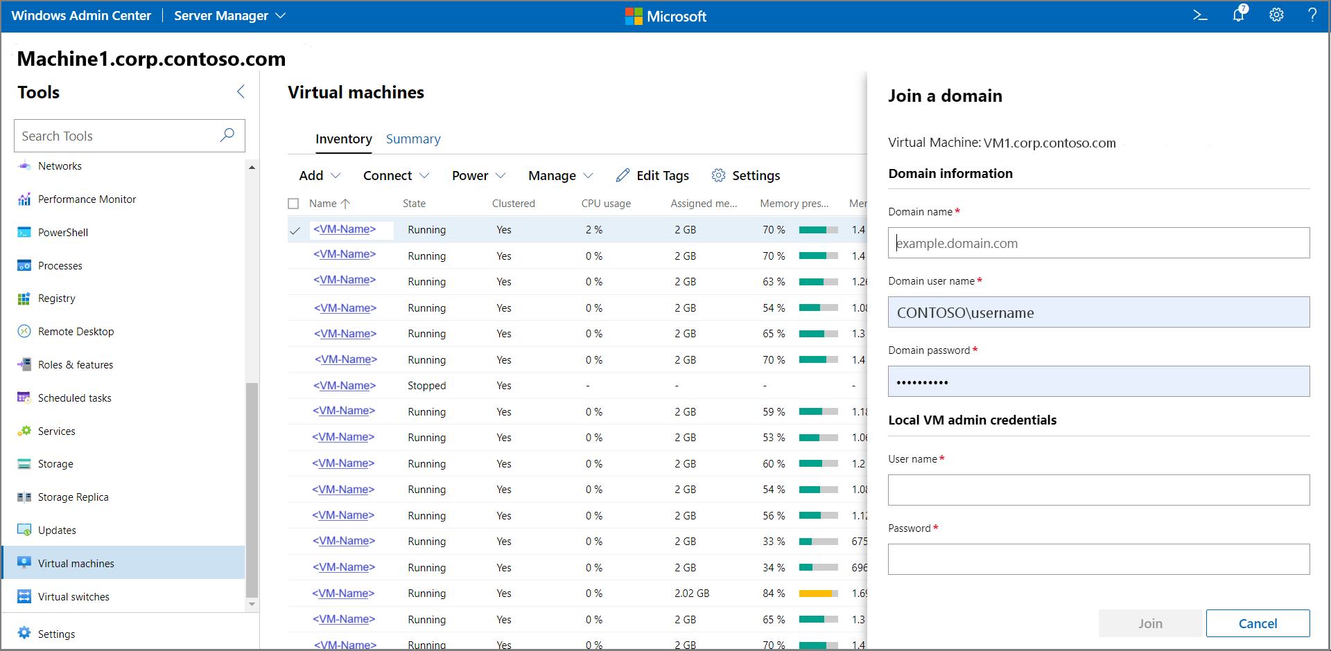 Move VM Domain join screen