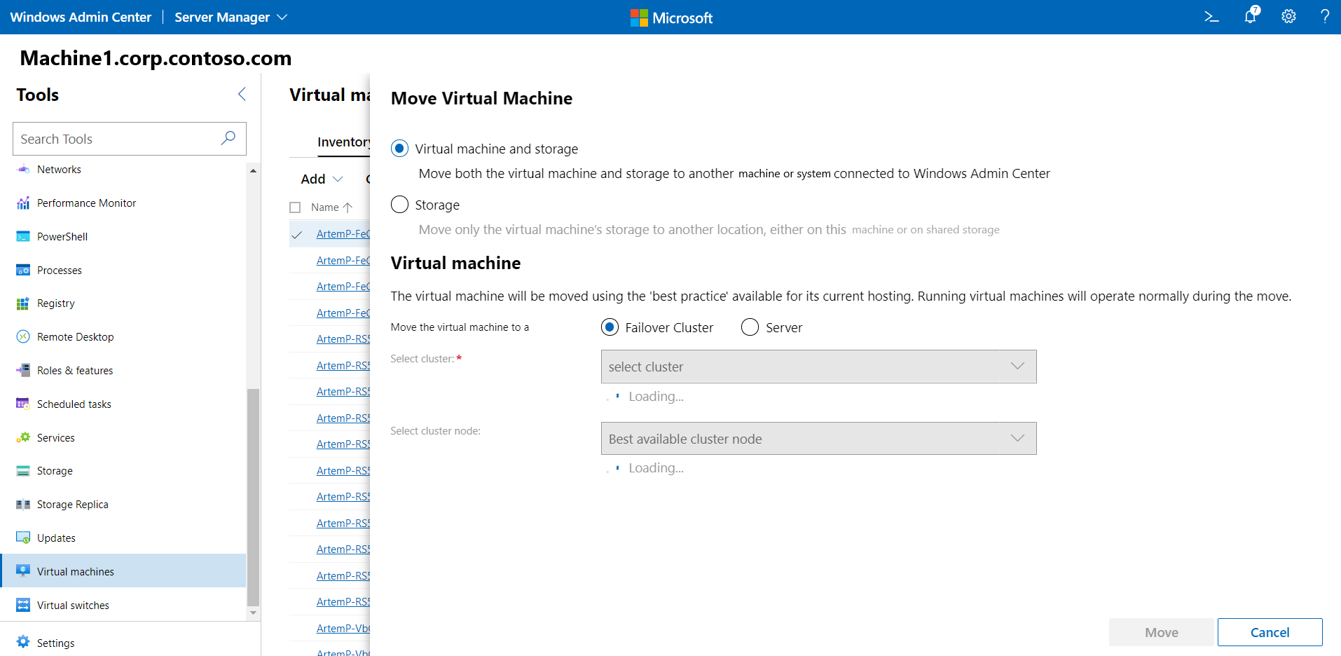Move VM screen