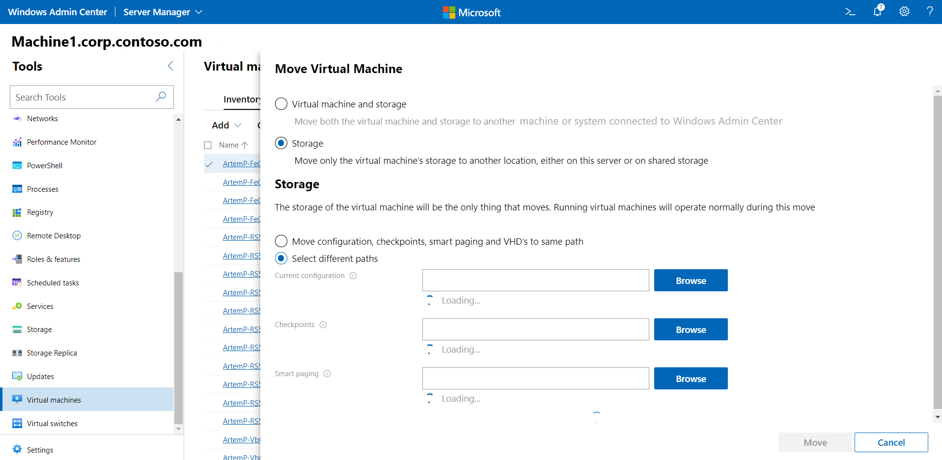 Move VM Storage screen