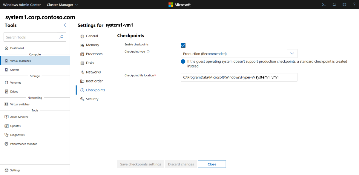 Change VM checkpoints screen
