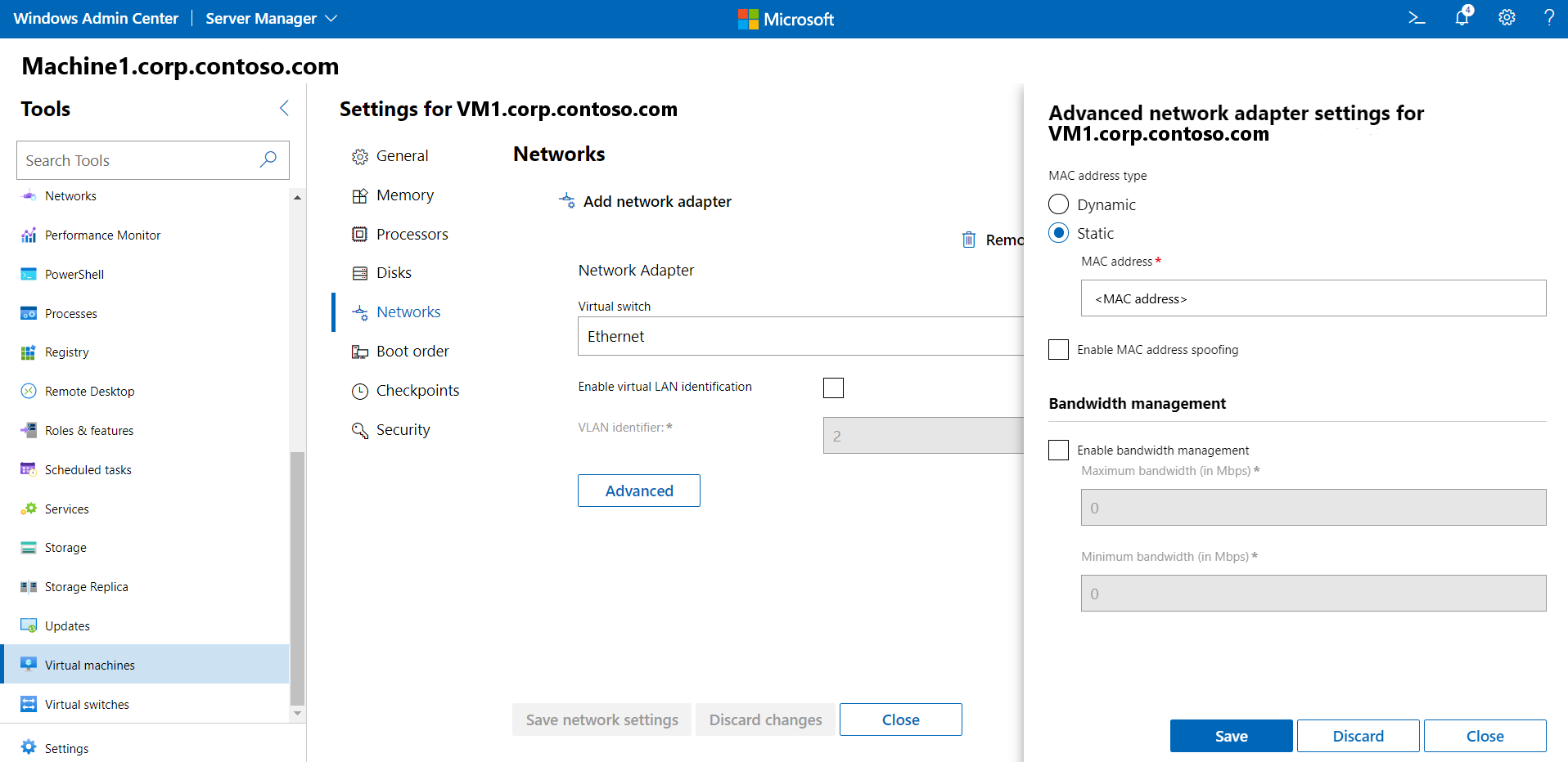 Change VM network settings screen