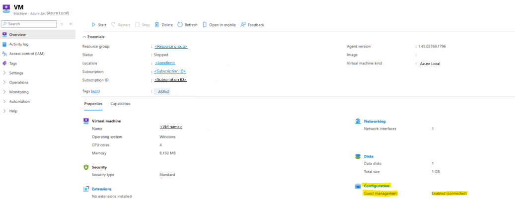 Screenshot of guest management enablement in Azure portal.