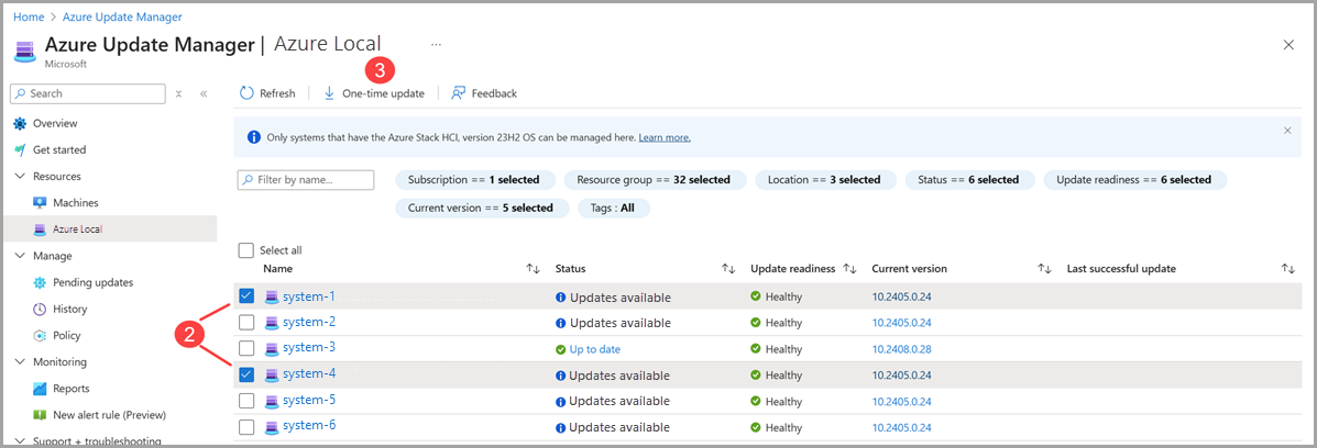 Screenshot to install system updates in Azure Update Manager.