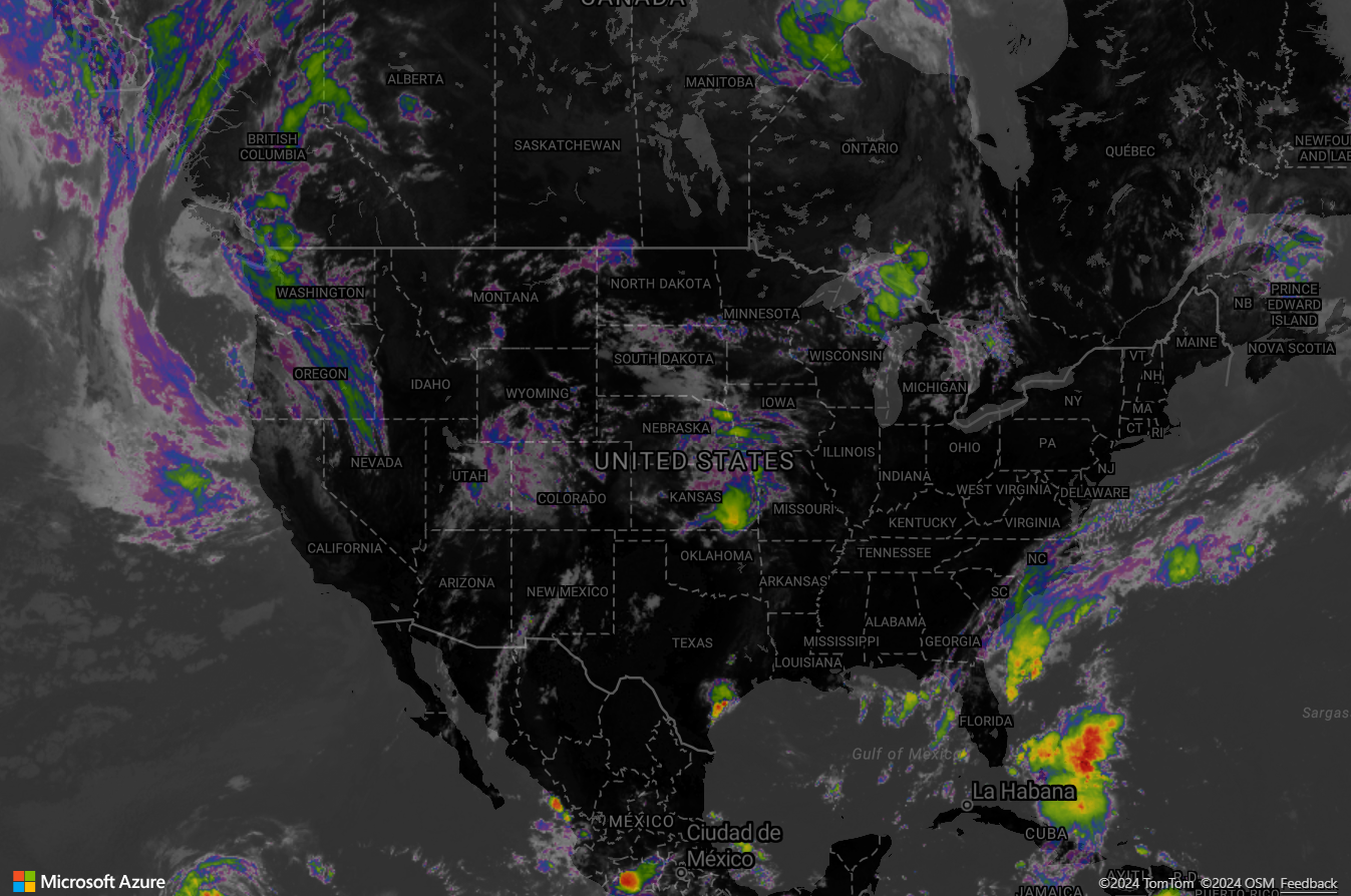 Example of map with real-time weather radar tiles.