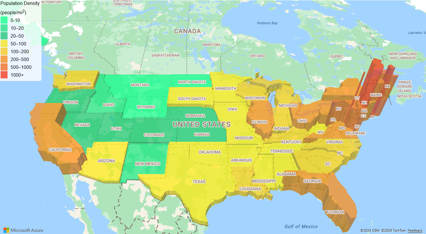 Example map of population change created by using Azure Maps Web SDK.