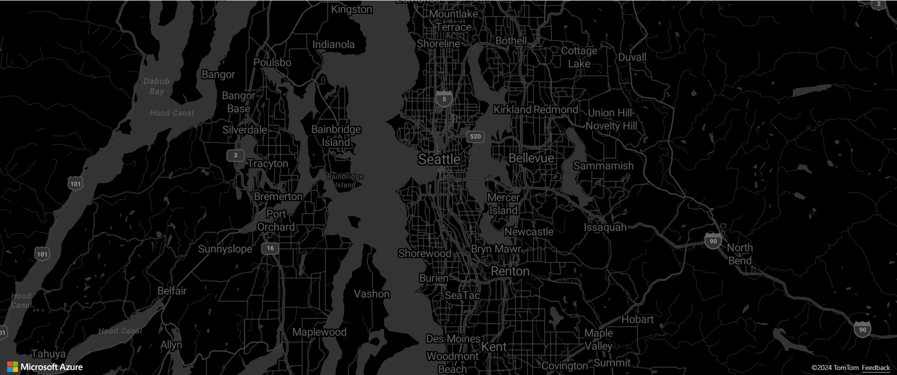 A screenshot of map using the grayscale-dark style.