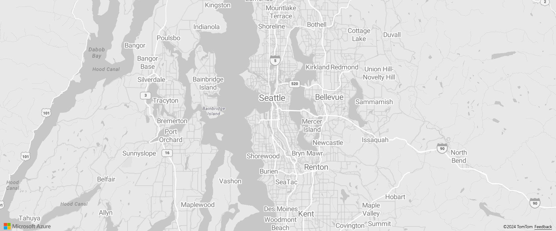 A screenshot of map using the grayscale light style.