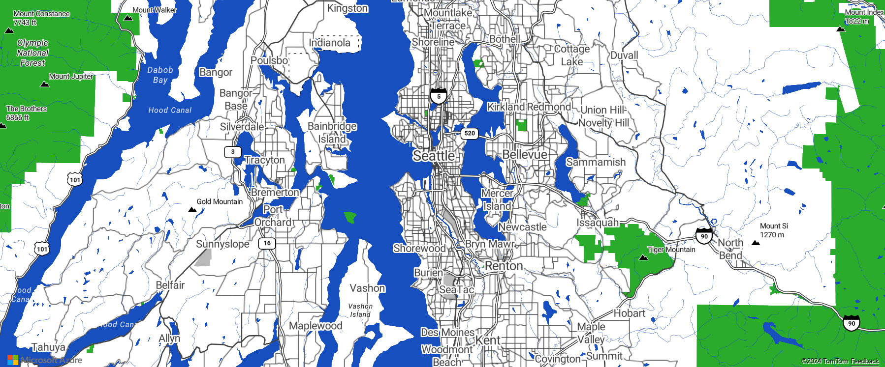A screenshot of map using the high contrast light map style.