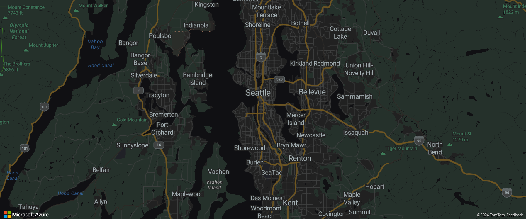 A screenshot of map using the night style.