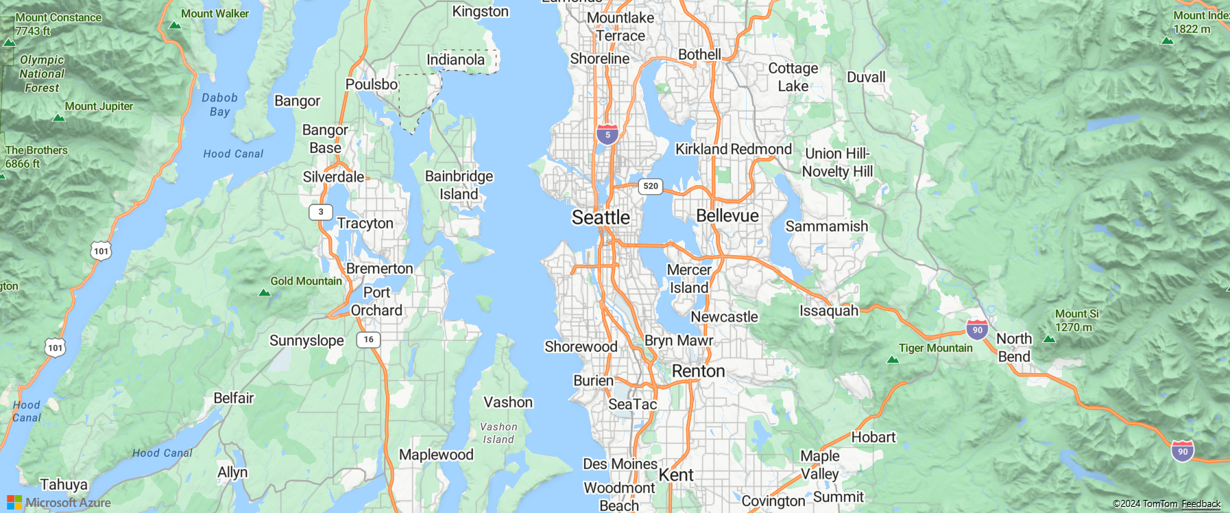 A screenshot of map using the shaded relief map style.