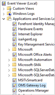 Screenshot of the Event Viewer list in the Log Analytics gateway log