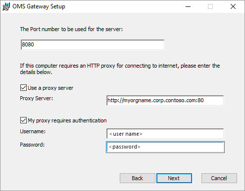 Screenshot of configuration for the gateway proxy