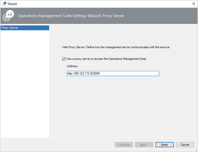 Screenshot of Operations Manager, showing the proxy server address