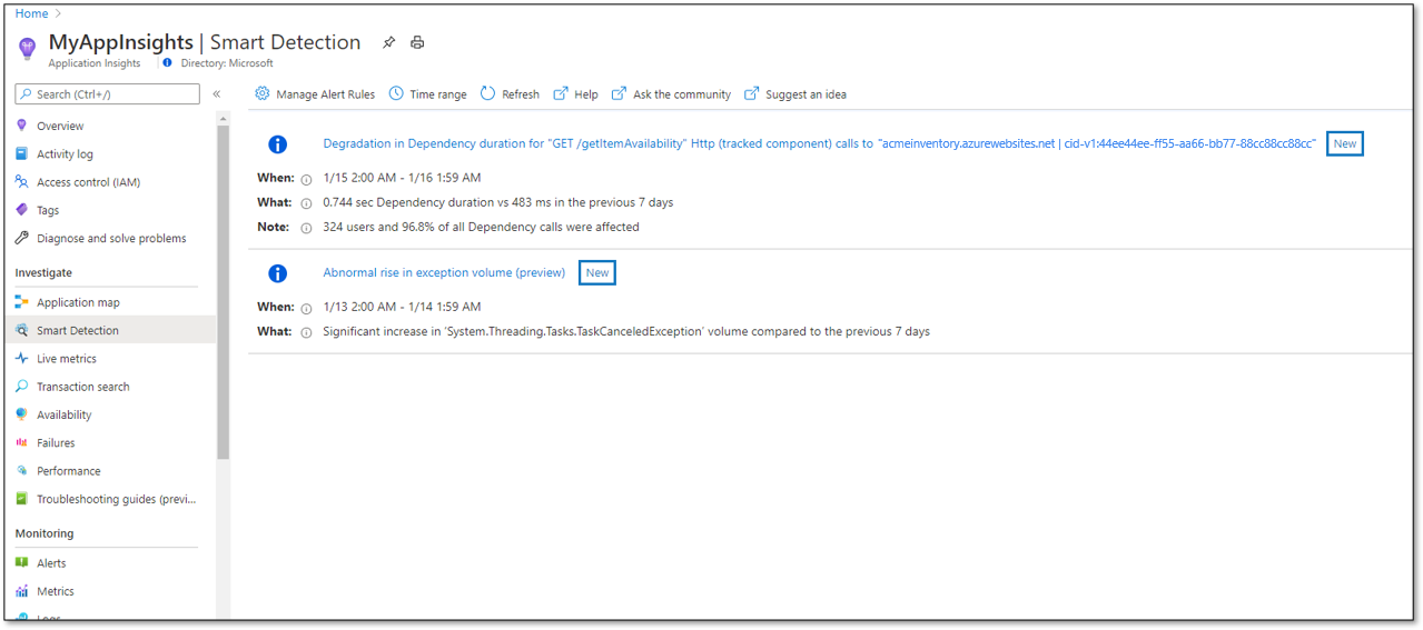 Screenshot that shows the Smart Detection feed.