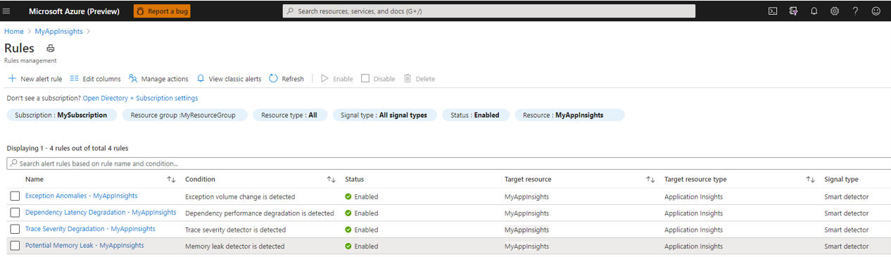 Screenshot that shows smart detection rules.