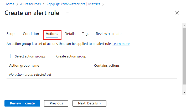 Screenshot that shows the 'Actions' tab highlighted.