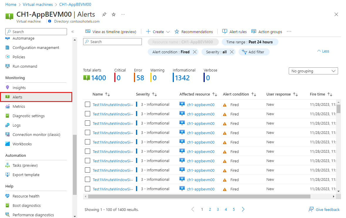 Screenshot that shows the 'Alerts' view.