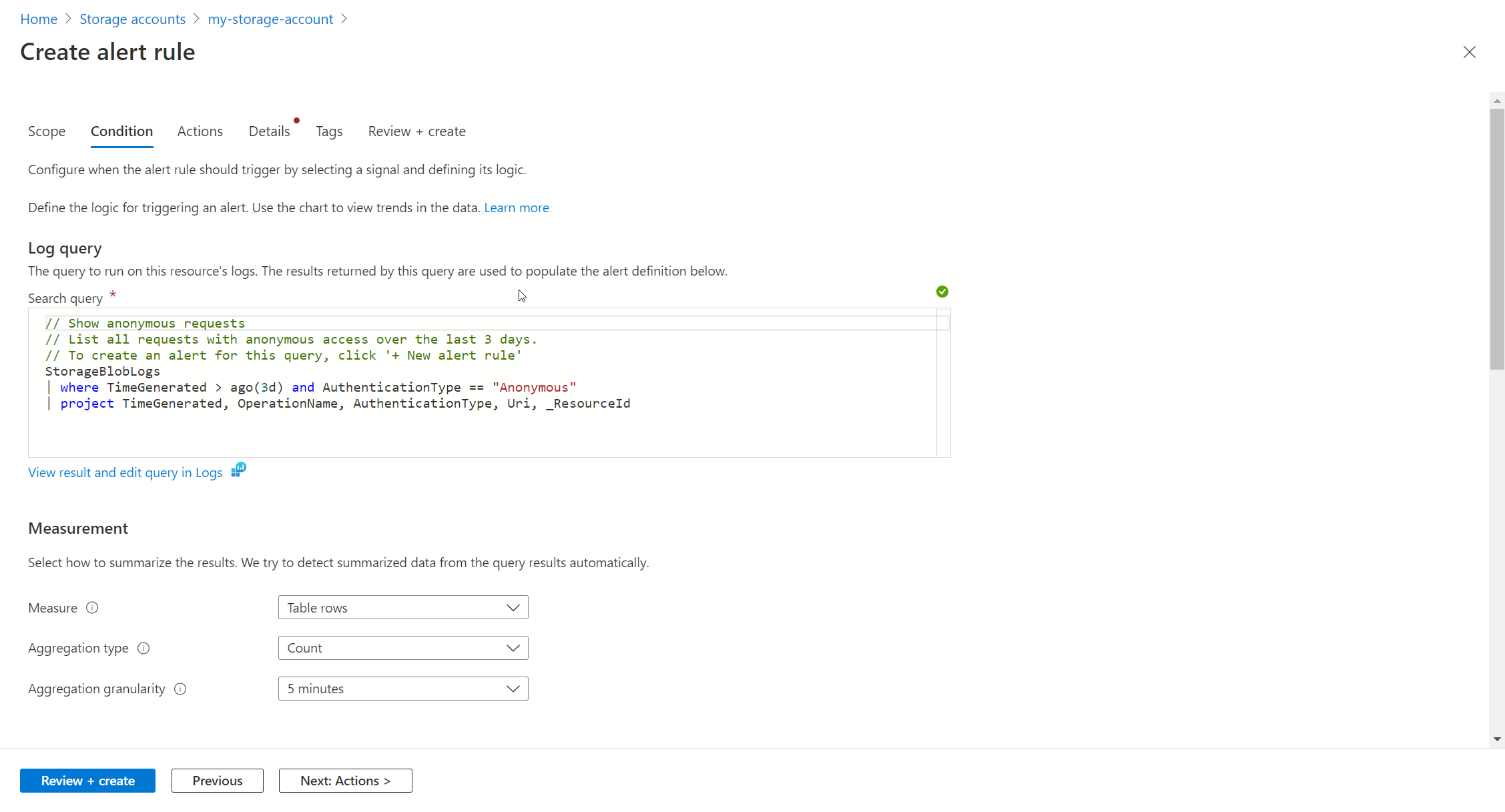 Alert rule condition