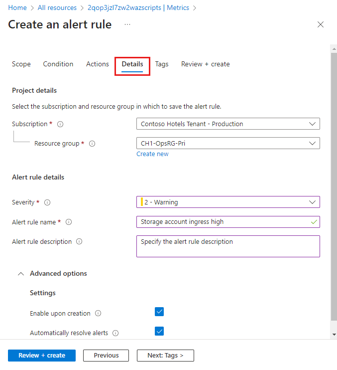 Alert rule details