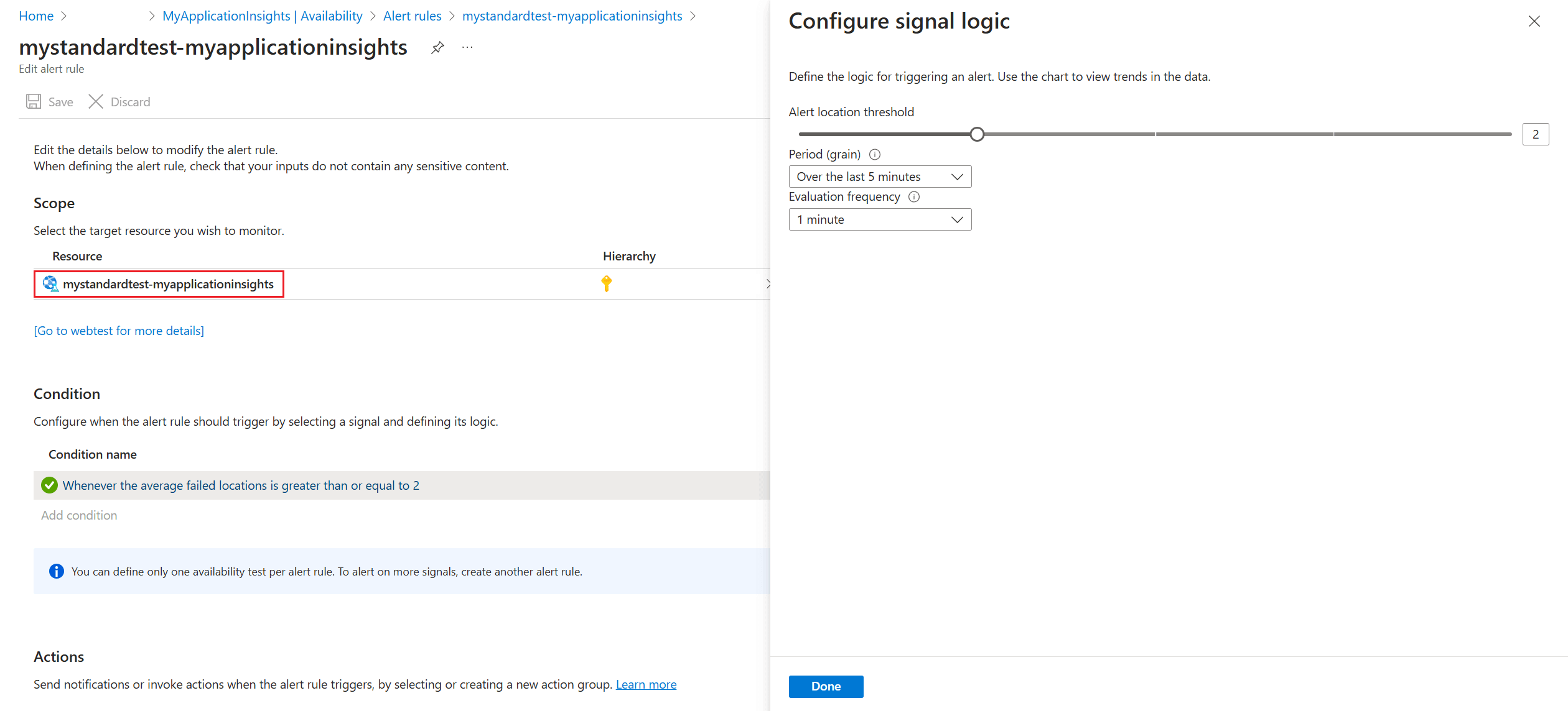 Screenshot showing a highlighted alert condition and the `Configure signal logic` window.