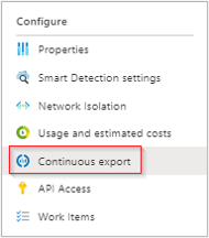 Screenshot that shows the Continuous export menu item.