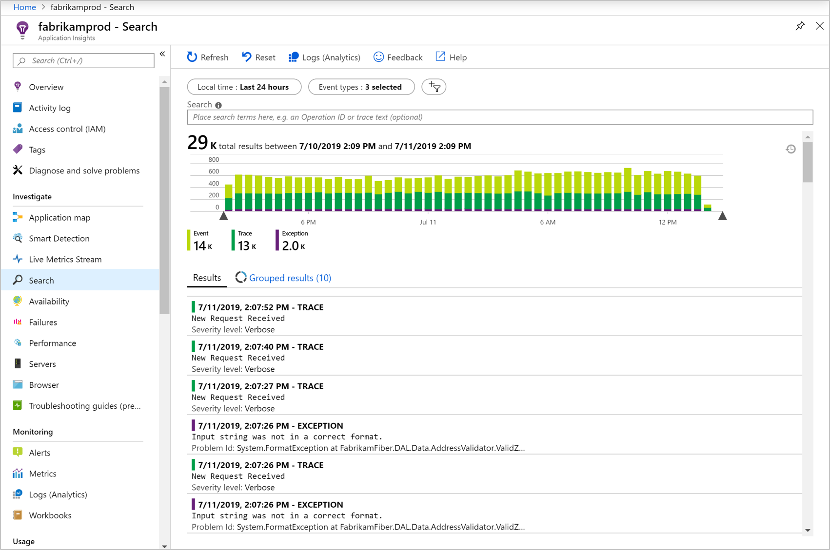Screenshot that shows the Search screen.