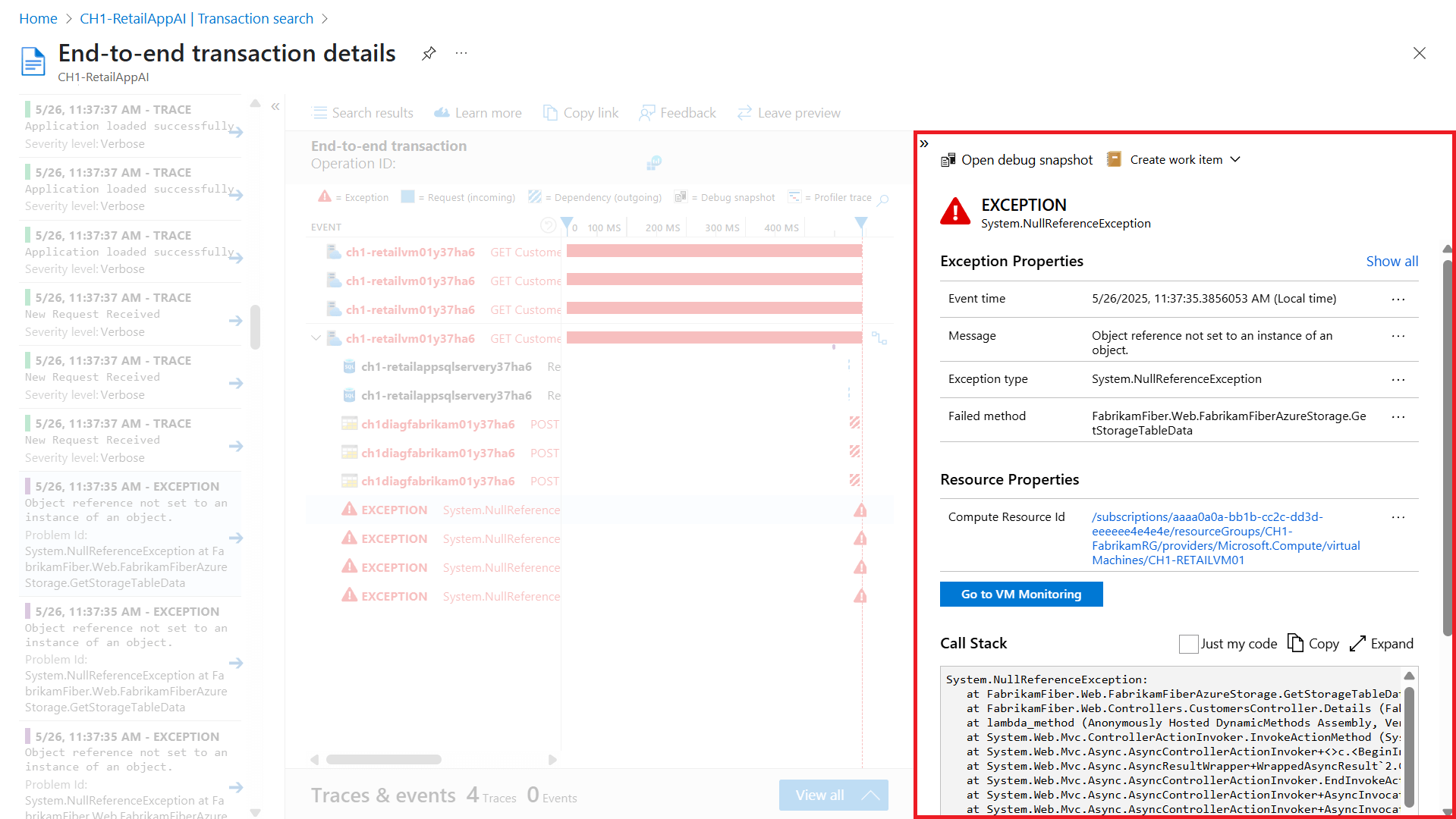 Screenshot that shows the transaction view with the details section highlighted.