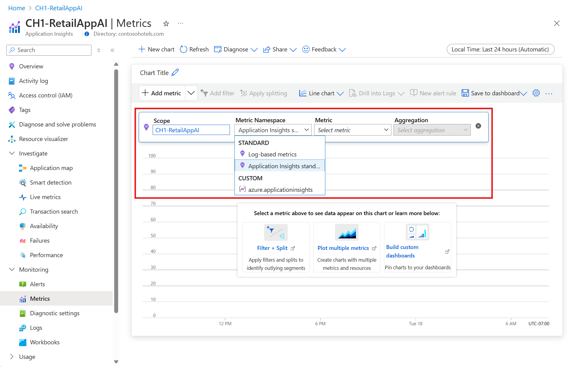 Screenshot that shows Metric namespace.