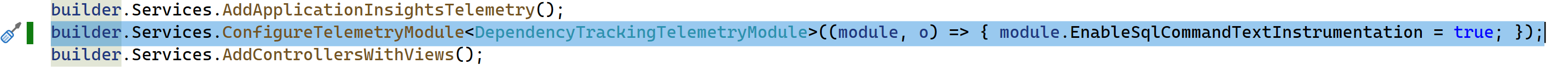 Screenshot of a code window in Visual Studio with the preceding code highlighted.