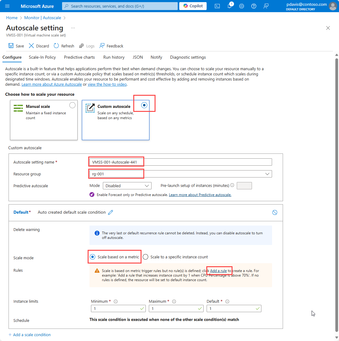 A screenshot showing the Configure tab of the Autoscale Settings page.