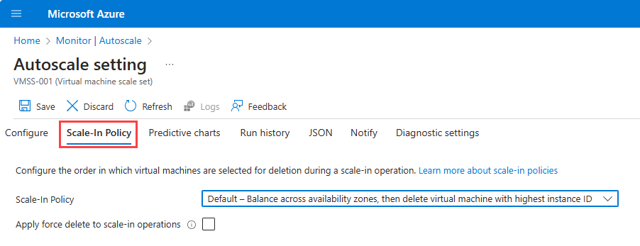 A screenshot showing the scale-in policy setting.