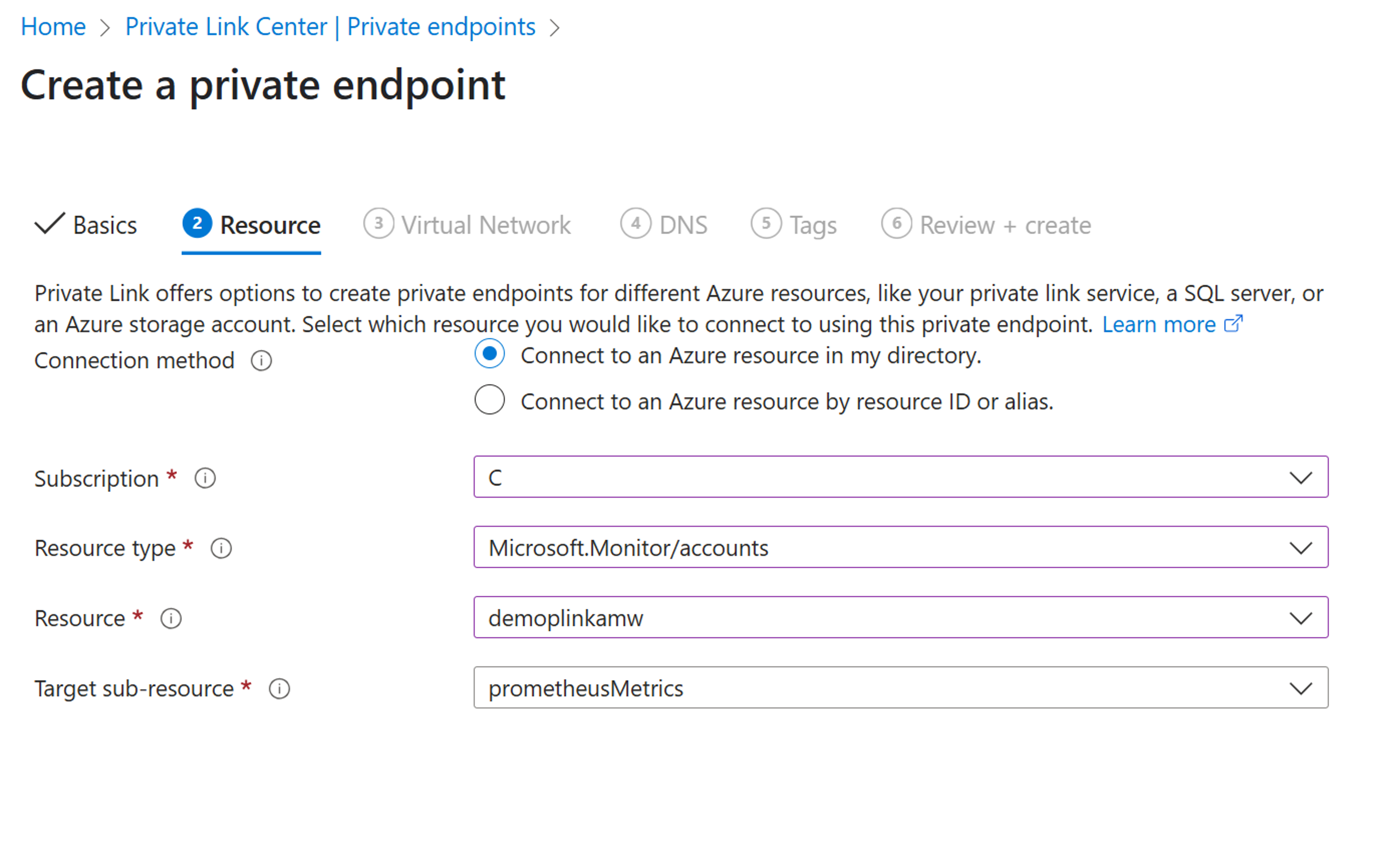 A screenshot show the private endpoint config
