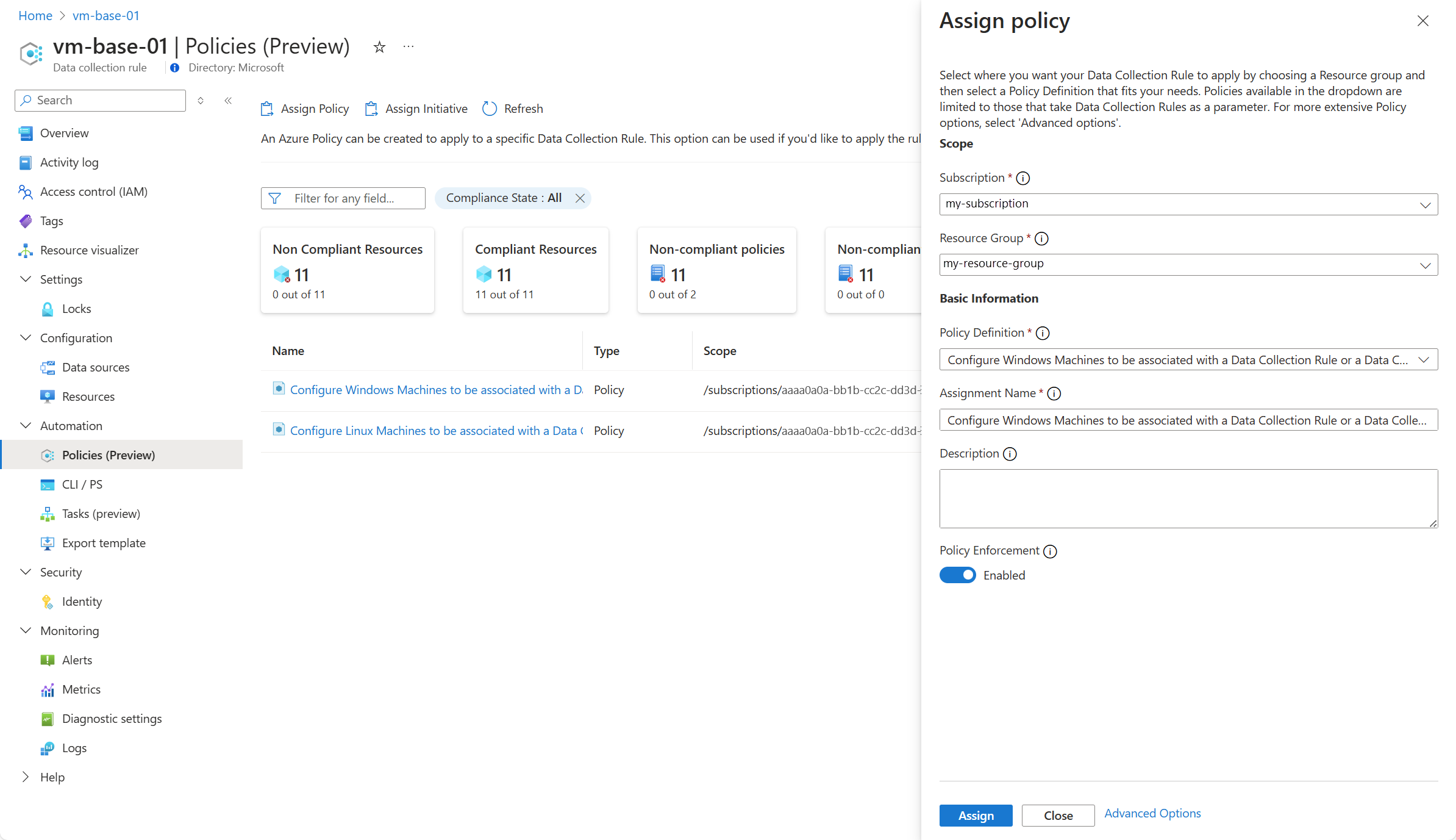 Screenshot of new policy assignment blade.