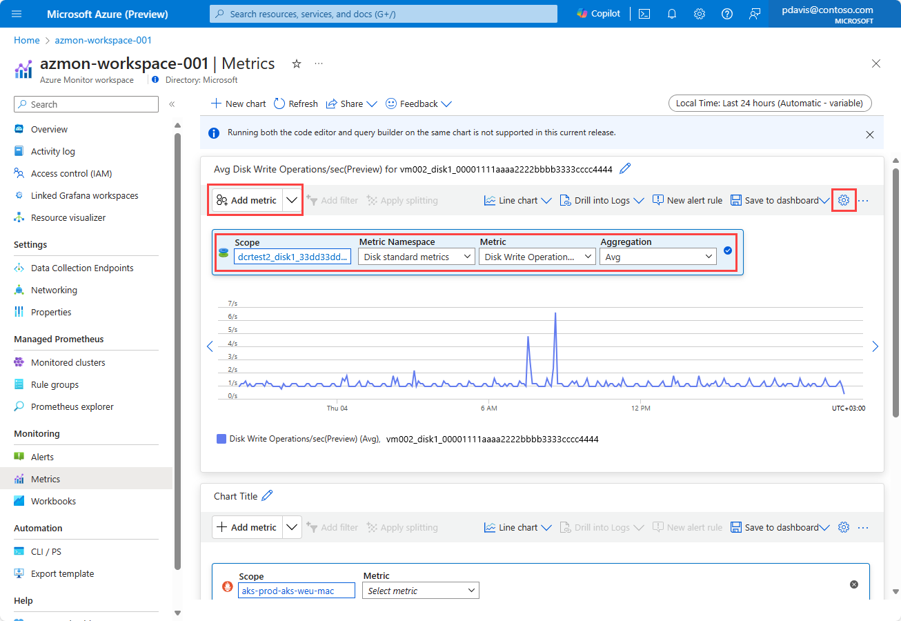 A screenshot showing adding a metric using the builder in the metrics explorer.