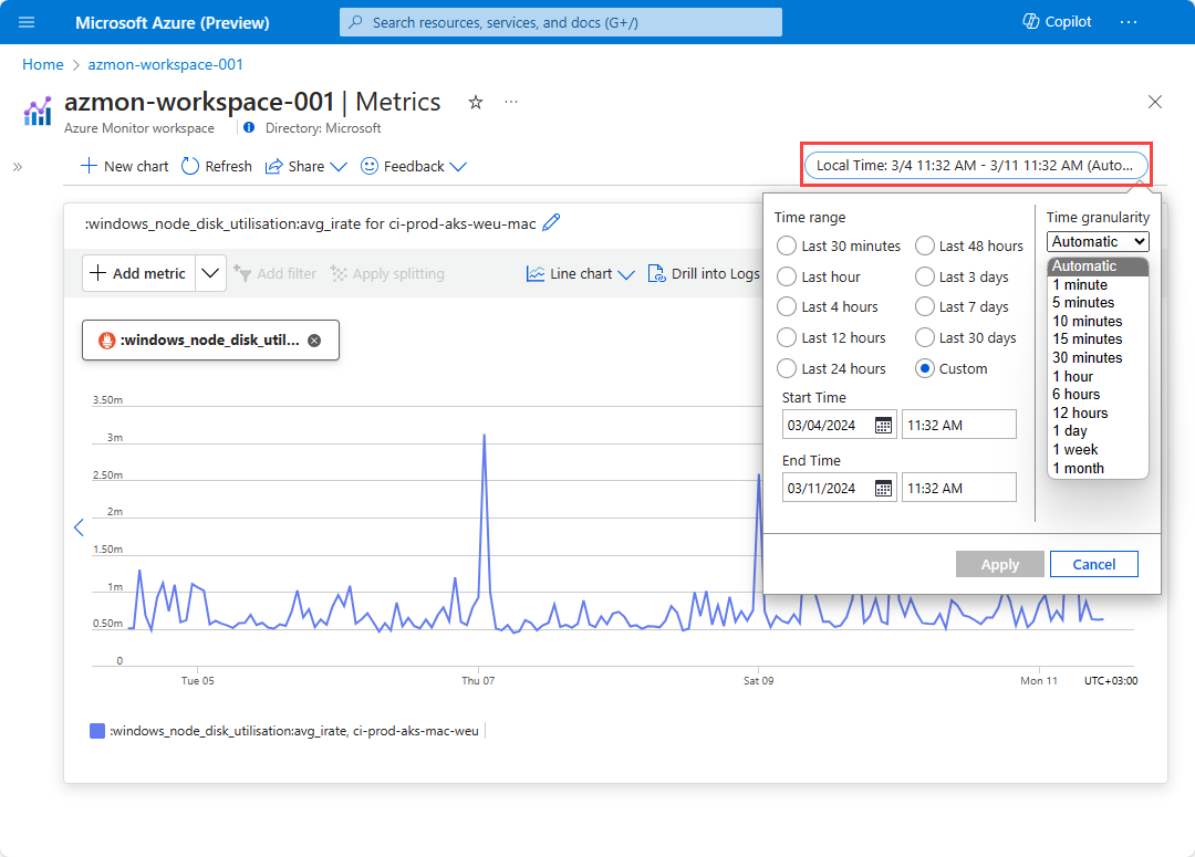 A screenshot showing time range picker.